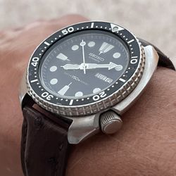Vintage Seiko 6309 Diving Watch Very Good Original Condition Works Perfectly Including New Ostrich Leather Strap With Buckle!