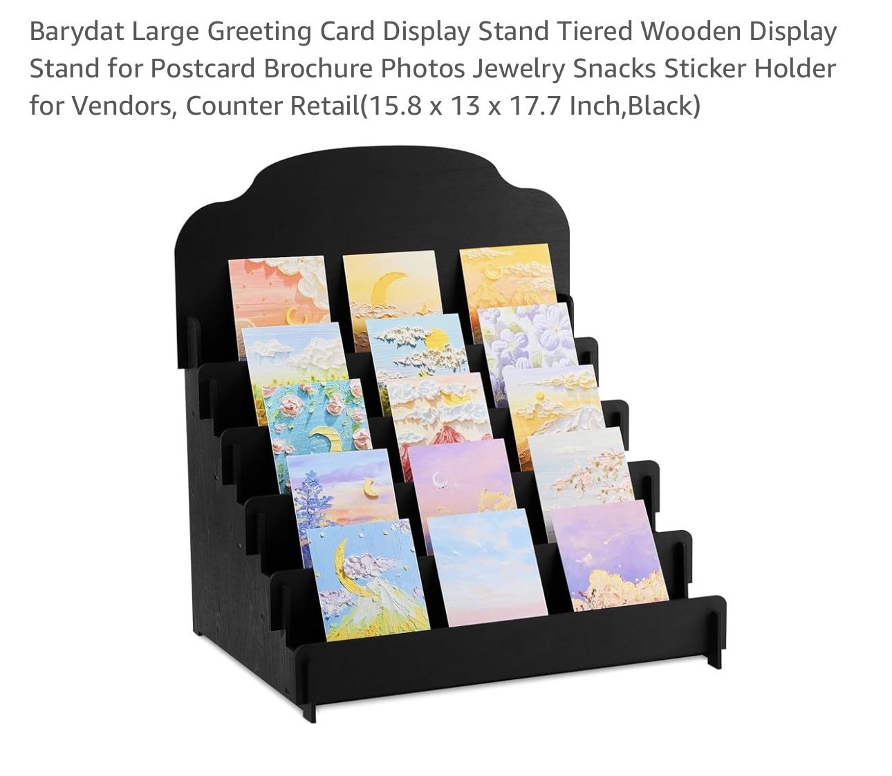 Barydat Large Greeting Card Display Stand Tiered Wooden Display Stand for Postcard Brochure Photos Jewelry Snacks Sticker Holder for Vendors, Counter