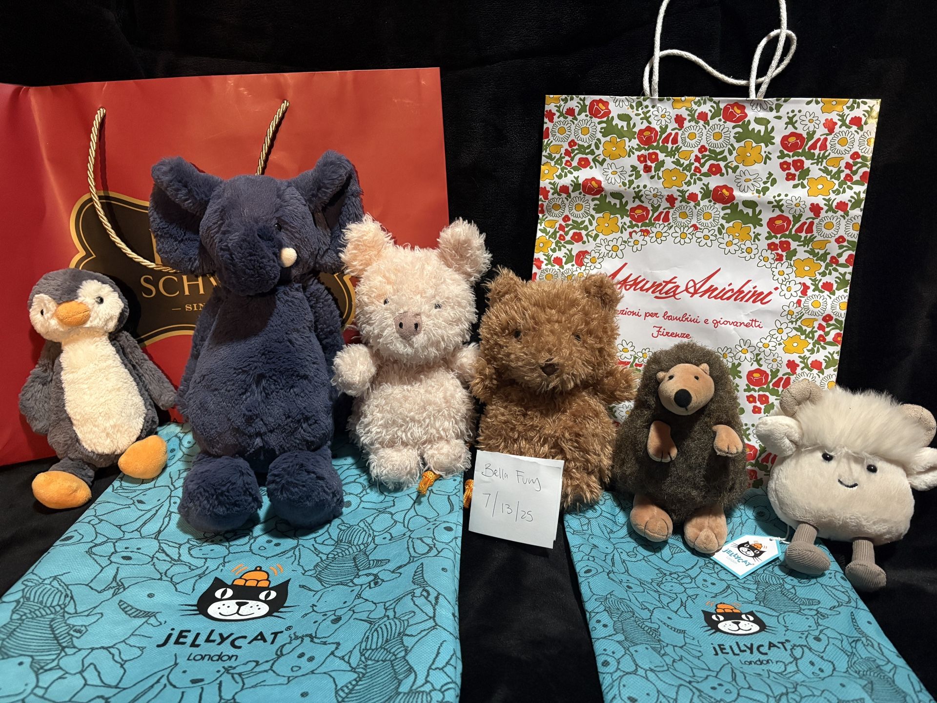 Jellycats! Bashful Elephant And Penguin, Puffle Hedgehog, Little Bear And Pig, Amuseabean Ram