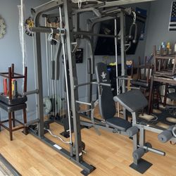 Vesta Fitness Smith Machine 1001 w/Bench Attachment | 230lb Bumpers Olympic Weights | 7ft Olympic Bar | Fitness | Gym Equipment | FREE DELIVERY 🚚 