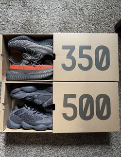 Both Yeezys Size 5 Carbon Beluga 350 And Utility Black 500
