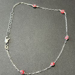 Silver Evil Eye Anklet (red) 