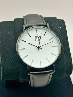 PX Clothing Terry Leather Strap Watch, Black 1WA3045M