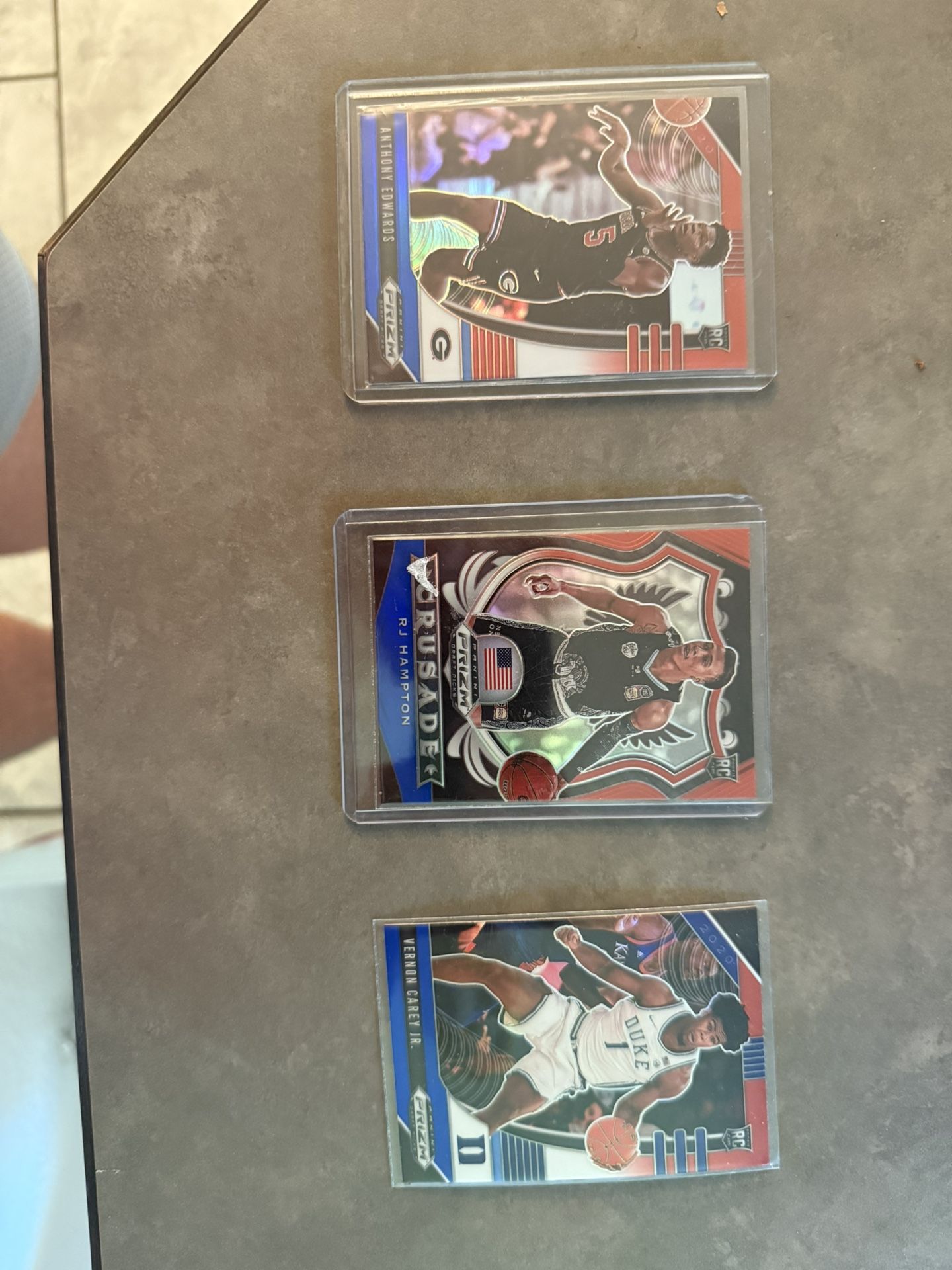 Vernon Carey 2020 RC Red White & Blue + 2020 Panini RC Rj Hampton Crusade RWB + 2020 Panini RC ANTHONY EDWARDS RC RWB