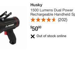 Husky 1500 Lumens Dual Power Rechargeable Handheld Spotlight