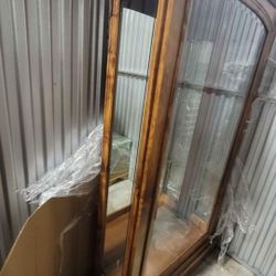 Vintage China Cabinet with lights. 4 solid glass shelves. Easy discreet glass side door for opening.75x42x15 measurements. STUNNING ALL GLASS 3 SHELVE