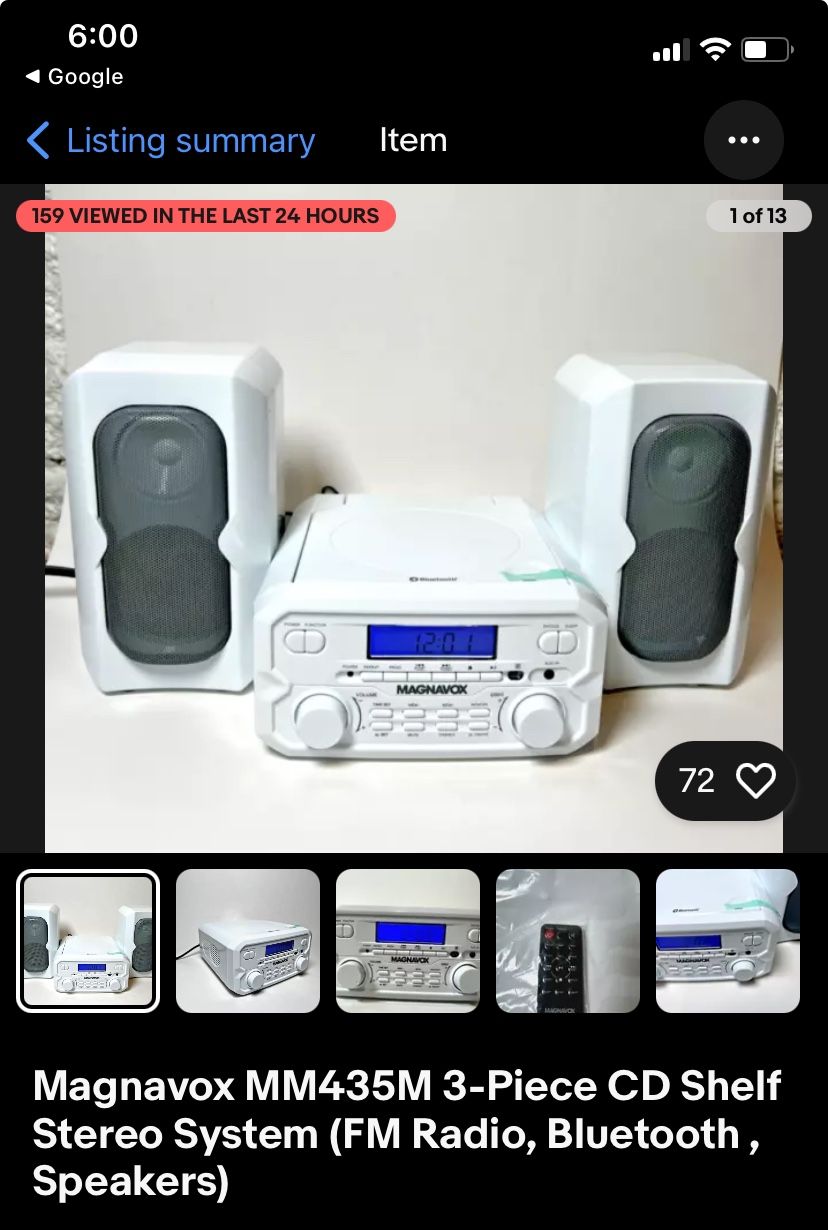 Magnavox MM435M 3-Piece CD Shelf Stereo System (FM Radio, Bluetooth , Speakers)