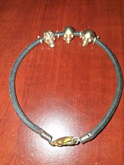 Leather Bracelet with Gold Skull Beads, Lions head beaded HALLOWEEN