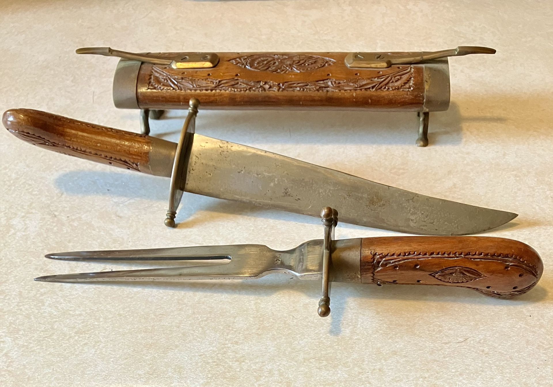Vintage Antique India Carved Knife & Fork Set