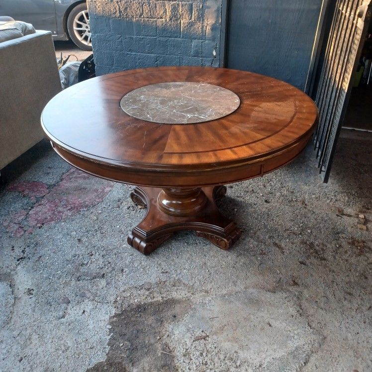 Wood Dining Table With Marble Center Spinner