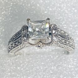 Sterling Silver Square CZ Solitaire Engagement Ring Gift
