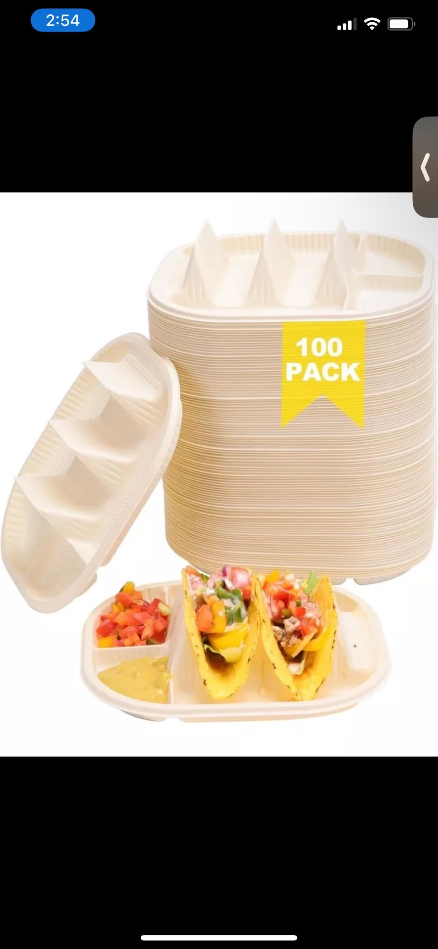 LUVCOSY 100 Pcs Small Disposable Taco Plates for Party Cornstarch Taco Holder