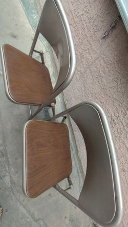 Metal Folding Chairs with Wood Seat – Set of 2
