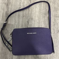 Michael Kors Purple Saffiano Leather Crossbody Bag Chain Strap Zip Women