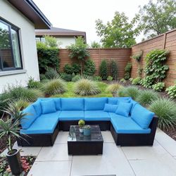 Outdoor Rattan Sectional Sofa Set with Coffee Table