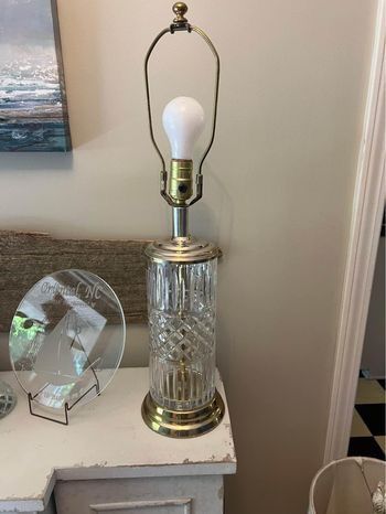 Vintage Leaded Cut Crystal & Brass Table Lamp