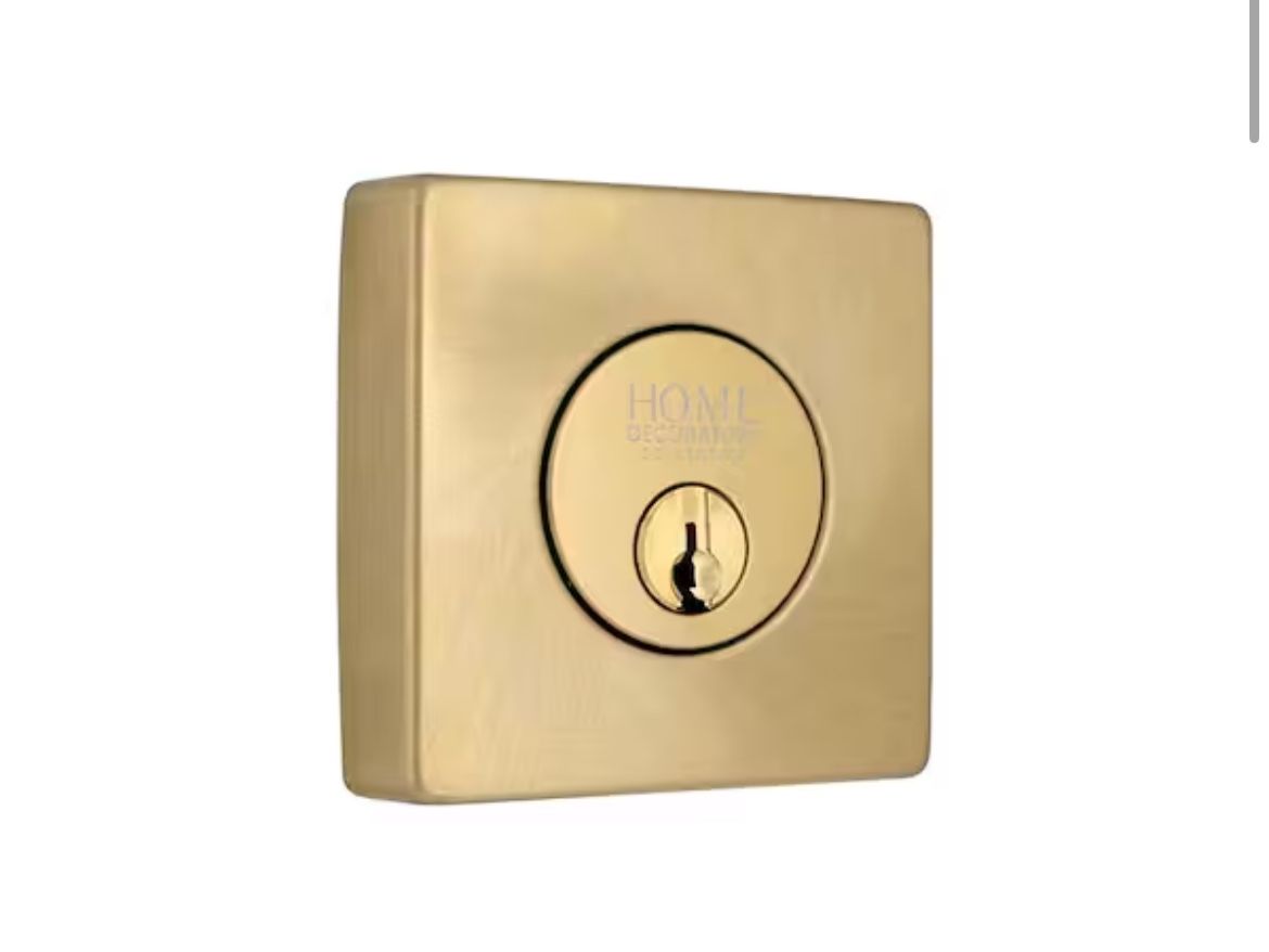 Home Decorators Collection Square Brushed Gold Single Cylinder Deadbolt Featuring Dual Keyway @HD-558