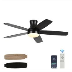 52 in. Smart Indoor Brushed Black Ceiling Fan with Light Dimmable LED - New