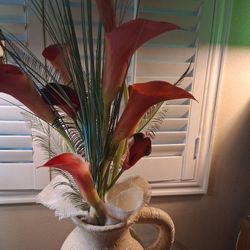 Terricatta Jug Vase /next To Real  Callillies (Used) 