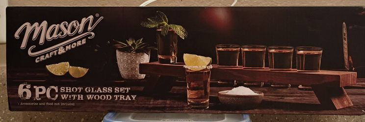 6pc Shot Glass Set With Wood Tray