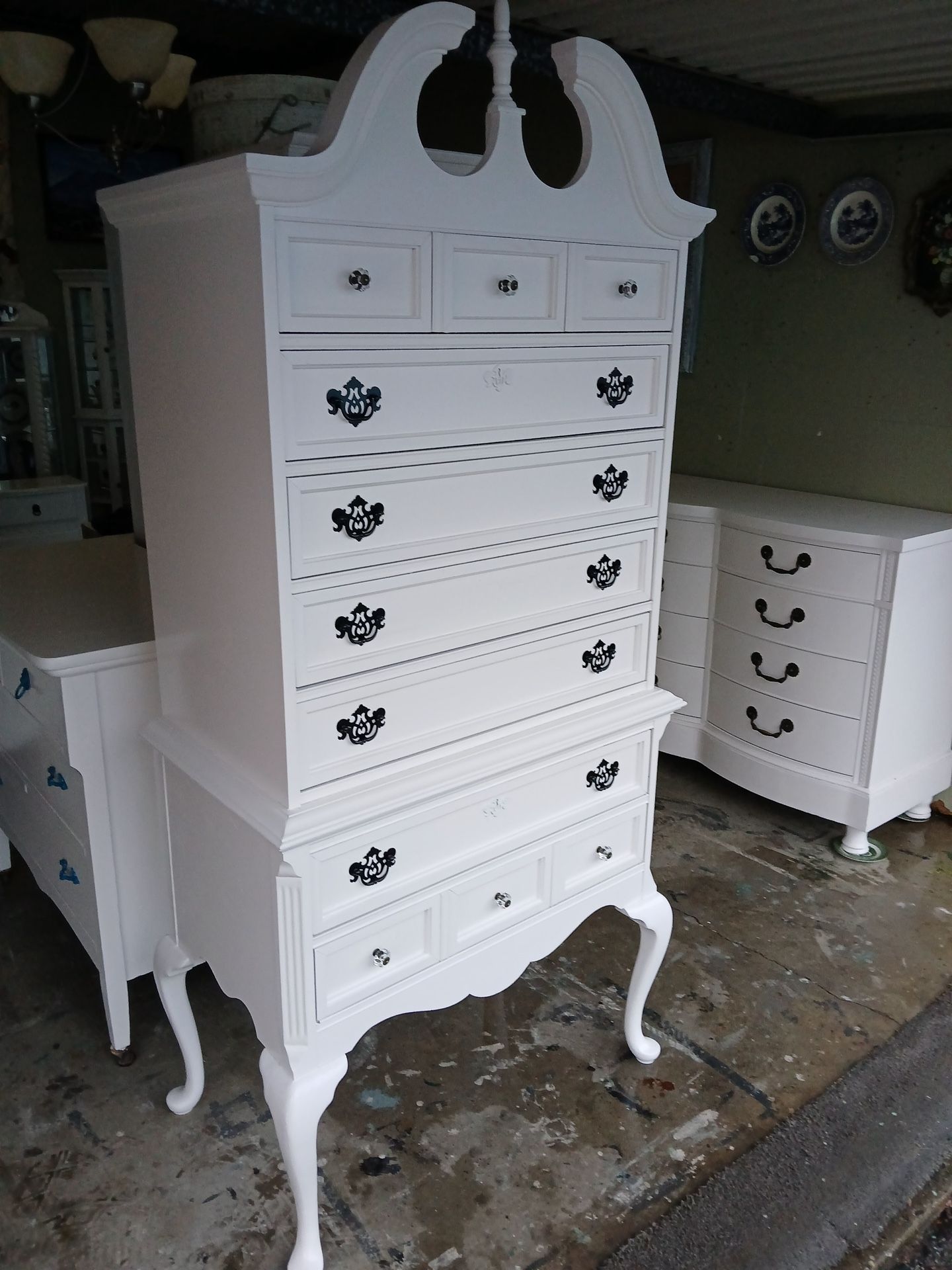 Stunning Refurbished 7 Drawer White Highboy Dresser