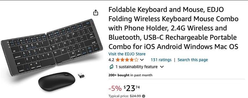Edjo Foldable Wireless Keyboard 5$