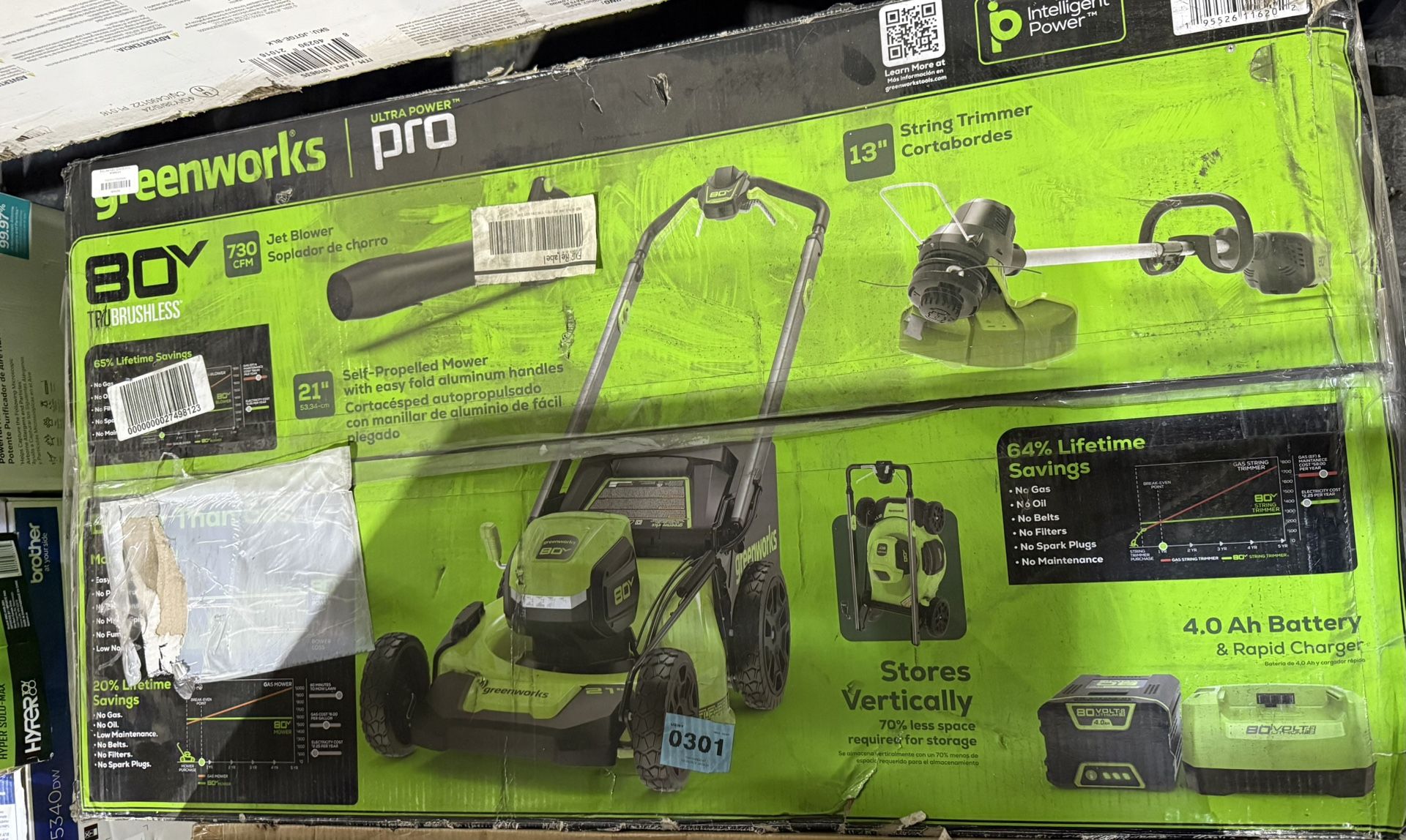 Brand New Greenworks 80V 21” Self-Propelled Mower + Blower + Trimmer Combo Kit – 4Ah Battery Included – Sealed Box