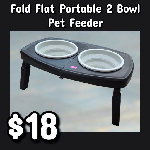NEW Fold Flat Portable 2 Bowl Pet Feeder: Njft