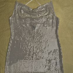 Women’s Glittering Bachelorette Sequin Mini Disco Ball Dress Sleeveless White Size Small 