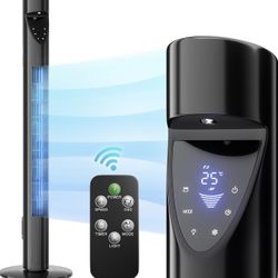 Oscillating Quiet Tower Fan with Remote Control 3 Speeds 12H Timer Portable LED Display 38 Inch Electric Air Circulator Cooling Floor Standing Fan for