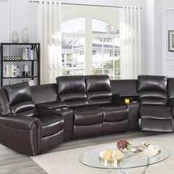 Brand New Brown Leather Power Reclining Sectional Sofa 