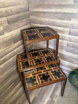 Vintage wood tile nesting tables