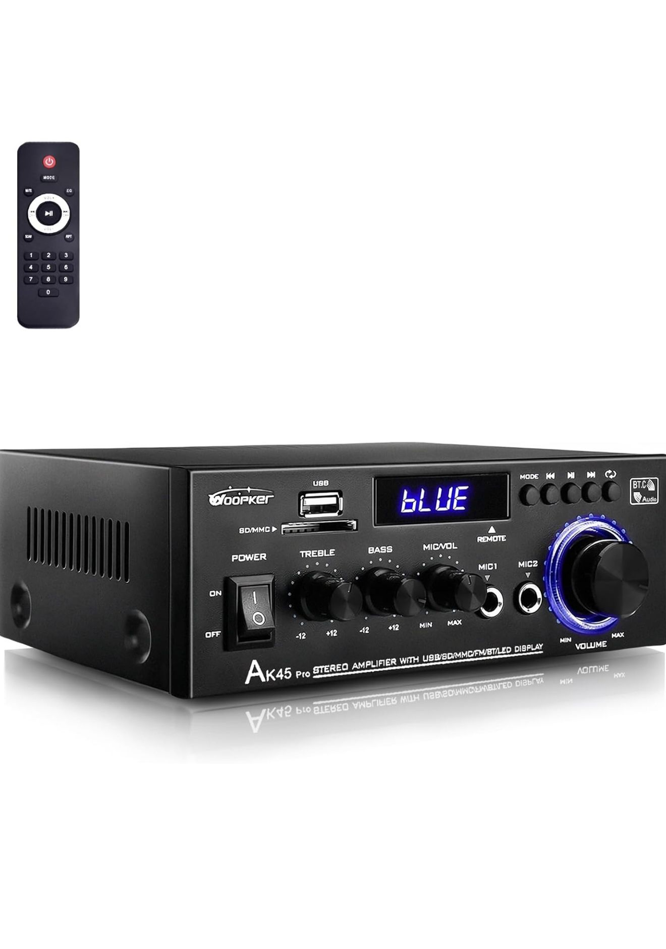 AK45 Pro Amplificador estéreo de audio para el hogar receptores con Bluetooth 5.0, máximo 400 W, sistema amplificador estéreo de 2.0 canales para alta