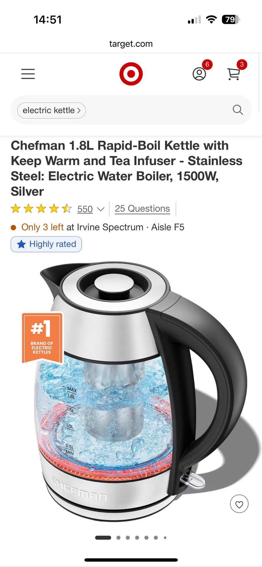 Chefman 1.8L Rapid-Boil Kettle