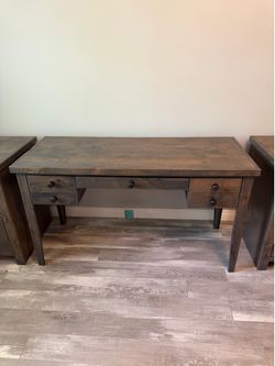Wooden writing or computer desk with 2 side cabinets