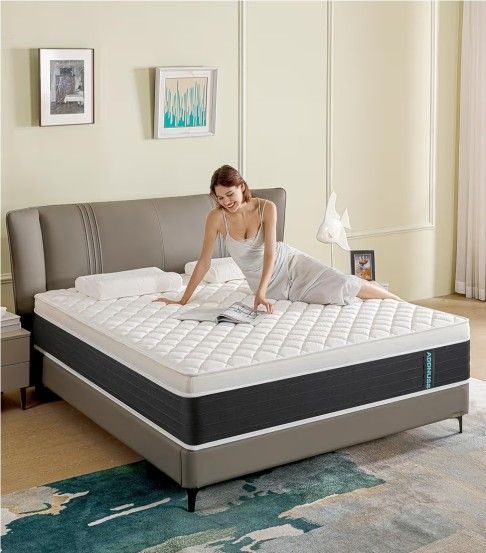 NEW Queen Matress Full Mattresses Memory Foam Hybrid 10 Inch Queen Size Black&White Pocket Spring