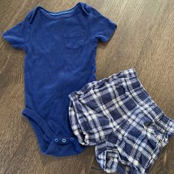 Boys Blue Shirt Plaid Shorts Size 12 Months By Carters #16