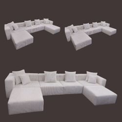 BRAND NEW 6x15x6ft And 11x11ft  MODULAR SECTIONAL COUCHES SOFA CHAISE CORDOROY  CREAM FABRIC 