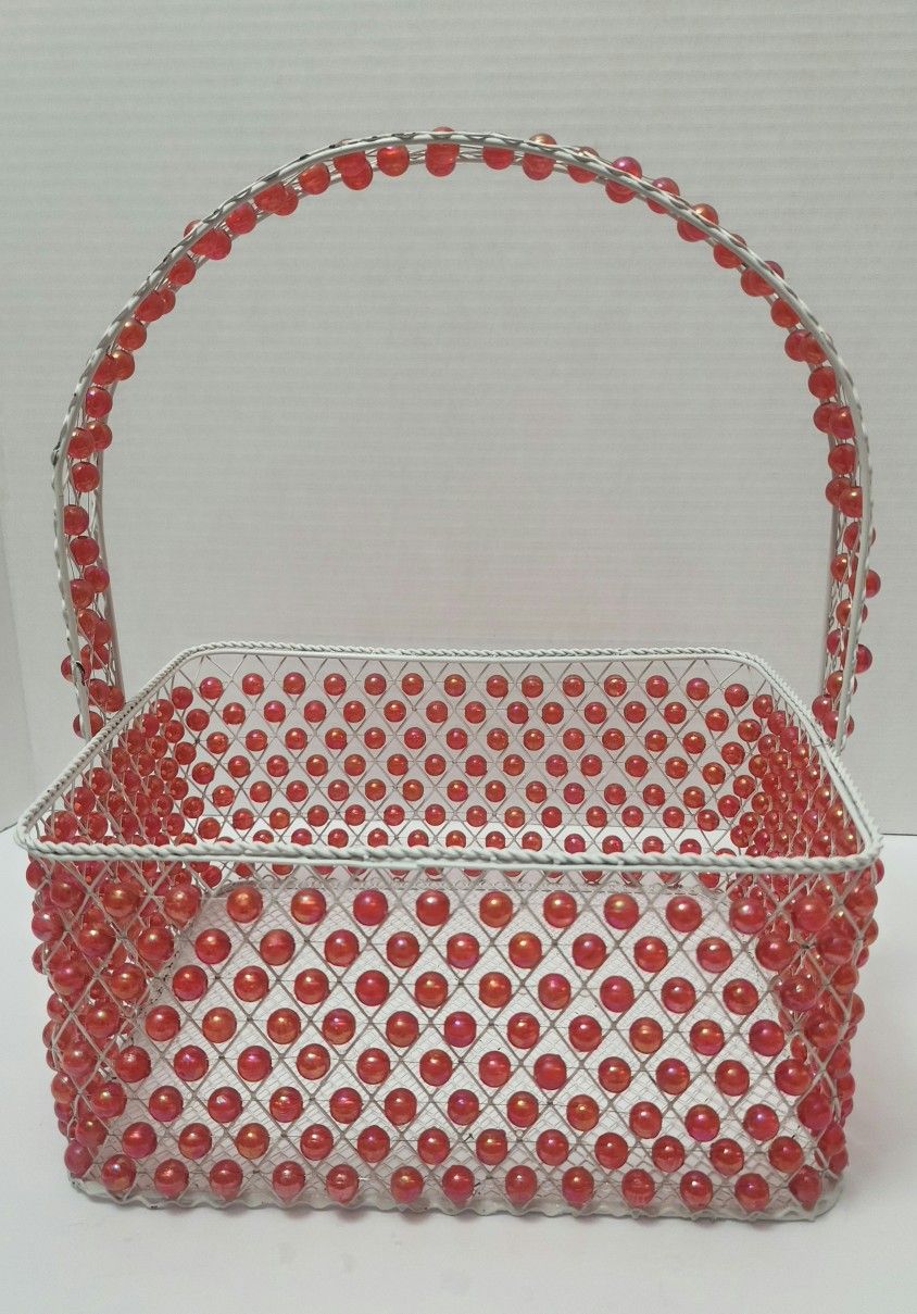 Iridescent Beaded Wire Basket