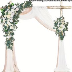 Wedding flower garlands, arch decor, white and ivory artificial flowers roses and peonies with eucalyptus