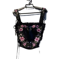 Current Mood Glistening Gardens Corset Top Sz M Leather Lace Ribbon Floral NWOT