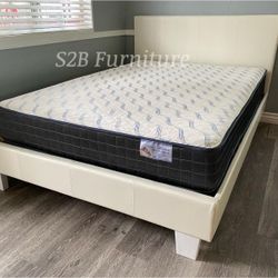 Queen White Platform Bed With Ortho Mattress Included!!