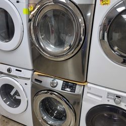 Samsung Front Loading Washer And Stackable Gas Dryer Set In Stainless Steel Platnum 