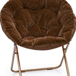 MoNiBloom Round Folding Faux Fur Saucer Chair for Bedroom Living Room Dorm Garden Courtyard Foldable Metal Frame Oversized Large Comfy Furry Padded 
