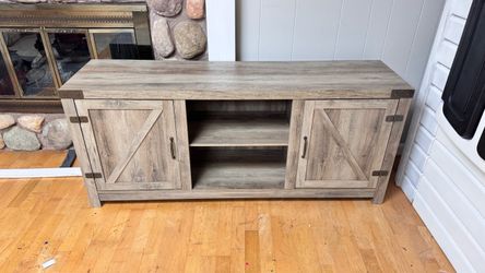 Farmhouse rustic tv stand gray barn door