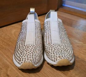 Michael Kors White & Gold Rhinestone Slip-On Sneakers