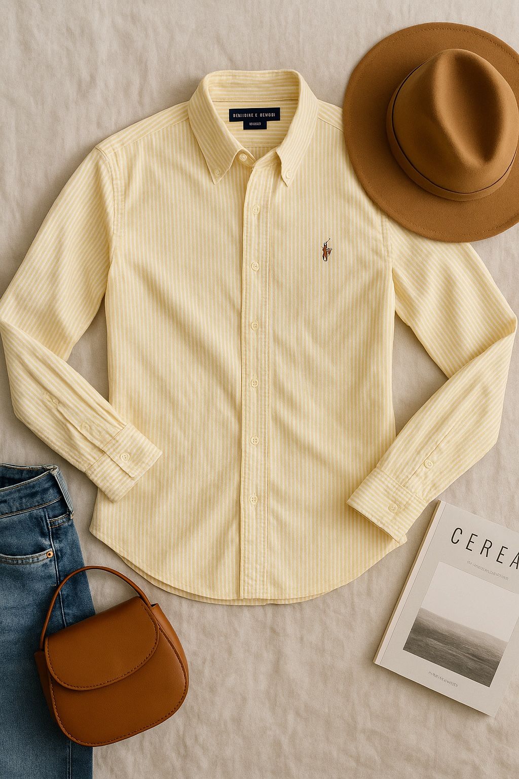 Ralph Lauren Women 4 Yellow White Stripe Button Up Shirt 100% Cotton