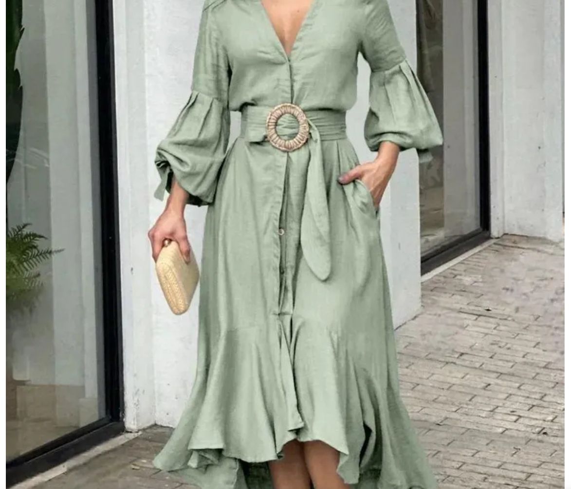 Spring New In Vintage Lapel Lantern Sleeve Lace Up Belt Women Clothing Shirt Elegant