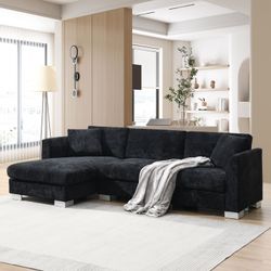 96*56 Modern Cloud Sectional Sofa,L-shaped Luxury Couch Set with 2 Free pillows,4-seat Chenille Indoor Furniture with Oversized Chaise for Living Room