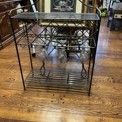 Iron Wine Rack & 6 Wine Grape Engraved Glasses